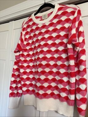 St. John's Bay Red & Pink Wave-Pattern Crew Sweater